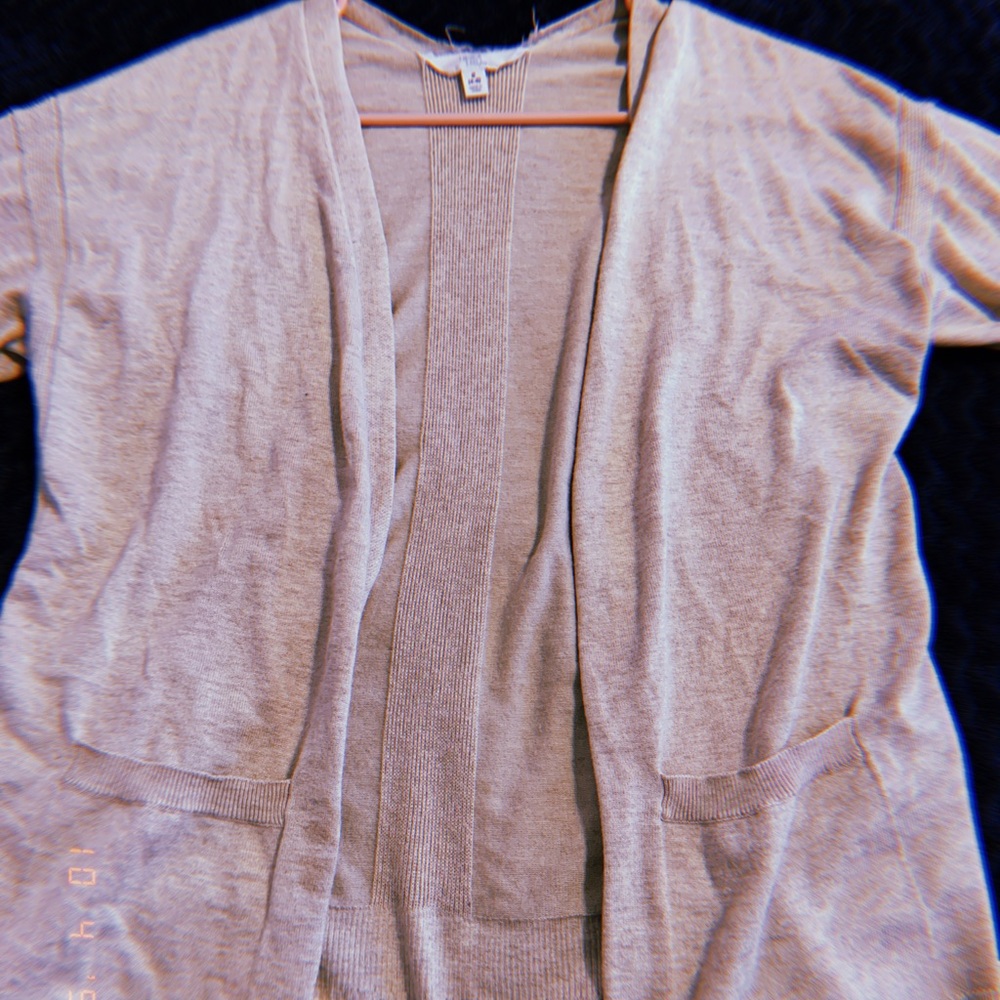 Tan long cardigan.